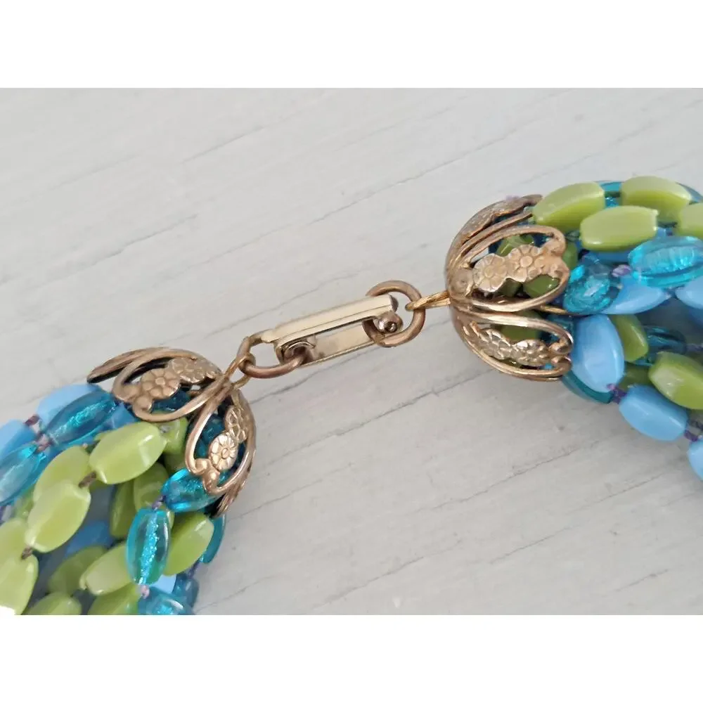 Vintage Mid-Century Blue and Green Necklace and Bracelet Set